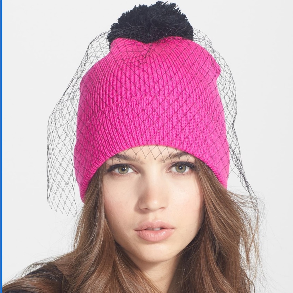 Brand new Betsey Johnson pink veil beanie